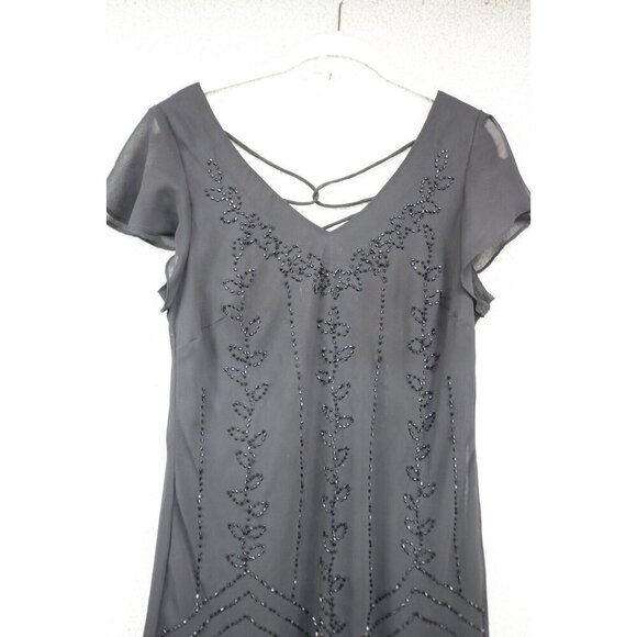 SL Fashions Vtg. Chiffon Beaded Midi Dress-Size 12-Dark Romantic-Fairycore - Picture 5 of 13